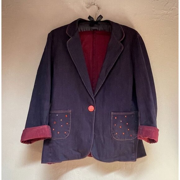 Sharon Endick Womens Casual One-Button Blazer Coat Jacket Purple Denim - Picture 1 of 9